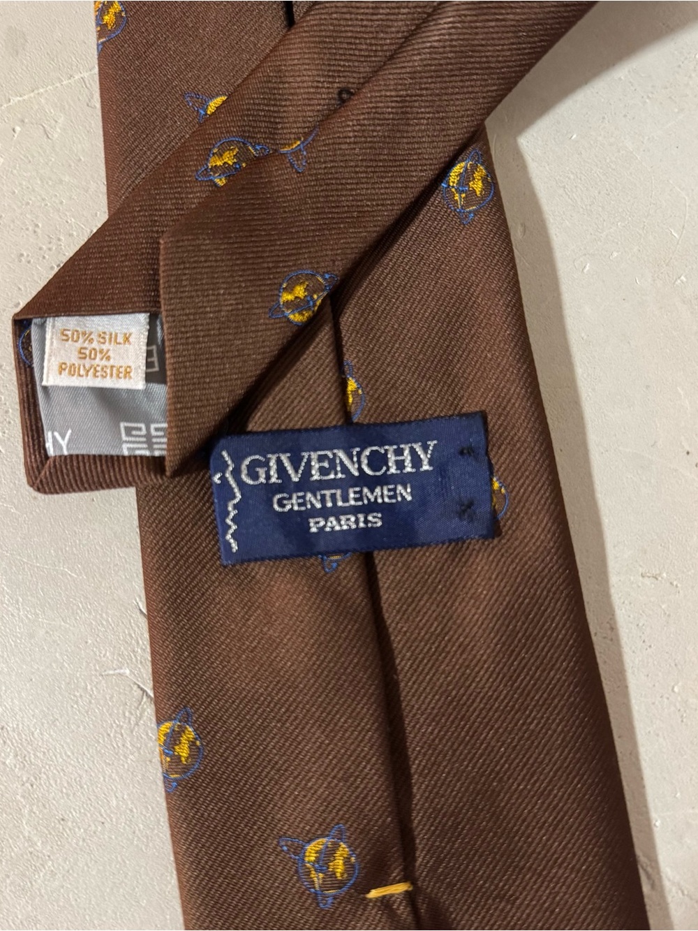 Givenchy Gentlemen Paris vintage brown silk blend globe necktie
